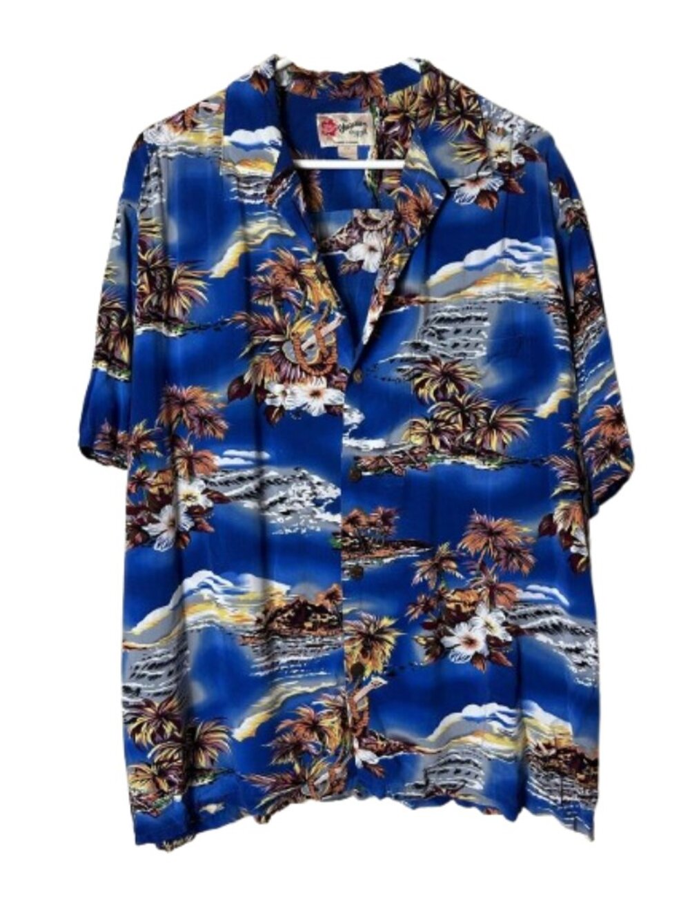 Vintage Hilo Hattie blue hawaiian ocean print short sleeve shirt men's 2XL